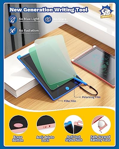 TEKFUN 2 Pack LCD Writing Tablet, 8.5inch Colorful Drawing Tablet for Kids, Erasable Writing Drawing Board with Lanyard, Learning Toys Gifts for 2 3 4 5 6 7 Years Old Boys Girls Toddlers (Blue+Pink)