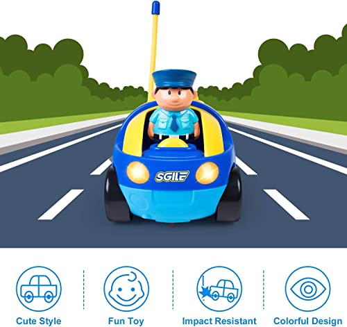 SGILE Remote Control Car for Toddlers with Sound and Light, RC Police Car Toys Birthday Gift Present for 18 Month+ Year Old Boys Girls, Blue