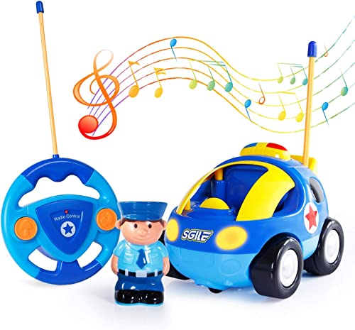 SGILE Remote Control Car for Toddlers with Sound and Light, RC Police Car Toys Birthday Gift Present for 18 Month+ Year Old Boys Girls, Blue