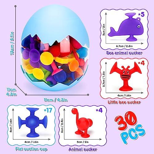 Flnlano Suction Toys, 30 Pcs Bath Toys for Toddlers 3+ Years Sensory Toys for Kids 3 4 5 6 7 Year Old Boys Girls Suction Cup Toys Window Animal Toys Baby Bath Game Sucker Travel Toys for Kids Ages 3-7