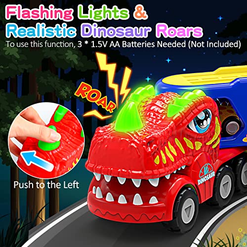 ENJSD Dinosaur Toys for 1 2 3 4 Year Old Boys Girls, 5 in 1 Dinosaurs Truck Toys for Boys Age 3-5 with Roar Sound & Lights, Friction Powered Dinosaur Toy Cars, Best Gift for Baby Kids & Toddler Toys