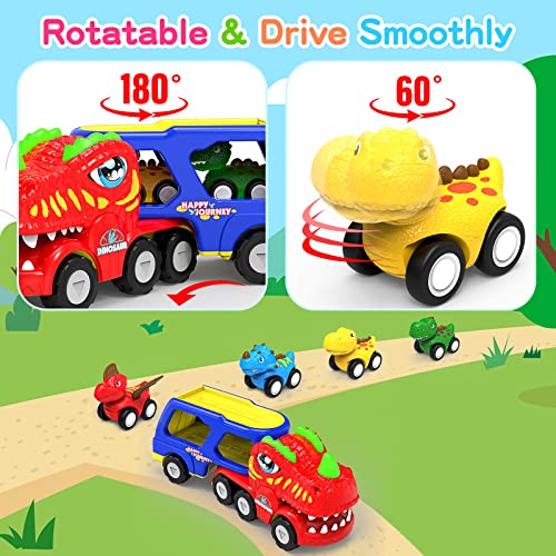 ENJSD Dinosaur Toys for 1 2 3 4 Year Old Boys Girls, 5 in 1 Dinosaurs Truck Toys for Boys Age 3-5 with Roar Sound & Lights, Friction Powered Dinosaur Toy Cars, Best Gift for Baby Kids & Toddler Toys