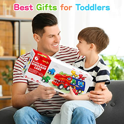 ENJSD Dinosaur Toys for 1 2 3 4 Year Old Boys Girls, 5 in 1 Dinosaurs Truck Toys for Boys Age 3-5 with Roar Sound & Lights, Friction Powered Dinosaur Toy Cars, Best Gift for Baby Kids & Toddler Toys