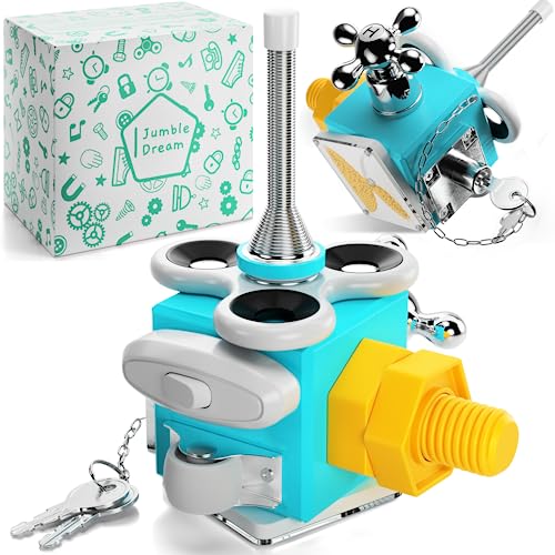 Jumble Dream Wooden Sensory Activity Cube Toy - Handmade Montessori Fidget Educational Travel Toy for Toddler Early Development Autism & ADHD