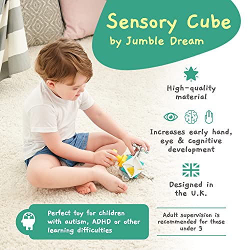 Jumble Dream Wooden Sensory Activity Cube Toy - Handmade Montessori Fidget Educational Travel Toy for Toddler Early Development Autism & ADHD