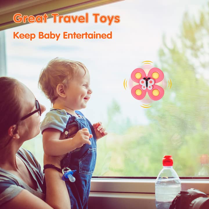SYHLN Travel Toys for Toddlers on Plane, Baby Bath Toys for 1 2 Year Old Boys Girls Gifts, Baby Sensory Toys 0 6 12 Months, Suction Cup Spinner Toys, Spinning Toys Gifts for 1 2 Year Old Boys Girls
