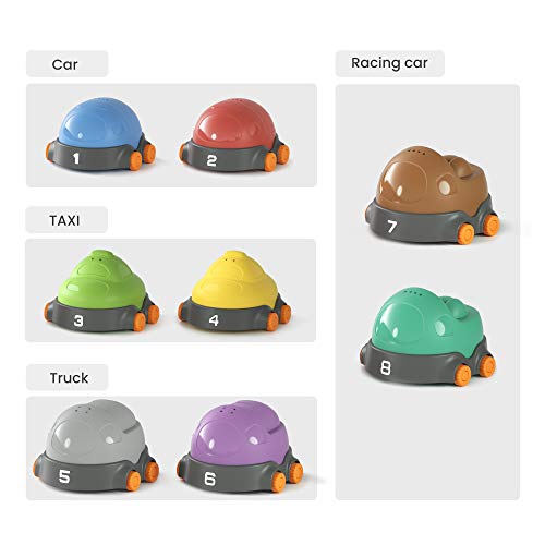 Baby Toy Car with Play Mat,Kids Educational Stacked Toy,Trucks Play Vehicles Toy Car Toy Set with Activity Play Mat,Construction Vehicles Gifts Sets for Kids Toddlers,Boys and Girls (Pack of 8)