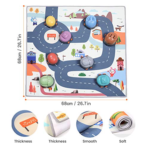 Baby Toy Car with Play Mat,Kids Educational Stacked Toy,Trucks Play Vehicles Toy Car Toy Set with Activity Play Mat,Construction Vehicles Gifts Sets for Kids Toddlers,Boys and Girls (Pack of 8)