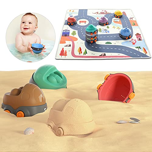 Baby Toy Car with Play Mat,Kids Educational Stacked Toy,Trucks Play Vehicles Toy Car Toy Set with Activity Play Mat,Construction Vehicles Gifts Sets for Kids Toddlers,Boys and Girls (Pack of 8)