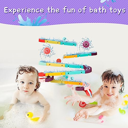 Bath Toys 45Pcs Bath Track Game Shower Toys Water Slide with Suction Cups Water Toys Bath Time DIY Educational Bath Slide Toy for 3 4 5 6 Year Olds Boys Girls Toddlers Kids