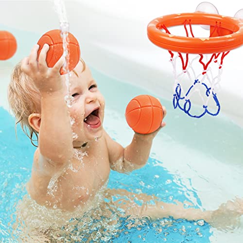 Vicloon Bath Basketball Hoop for Baby, Bath Toy Fun Basketball Hoop & Balls Set 5 Balls Included, Bath Toys Bathtub Basketball Hoop with Strong Suction Cup, Fun Toddler Bath Toys