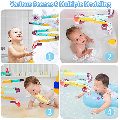 Bath Toys 45Pcs Bath Track Game Shower Toys Water Slide with Suction Cups Water Toys Bath Time DIY Educational Bath Slide Toy for 3 4 5 6 Year Olds Boys Girls Toddlers Kids