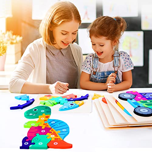 Wooden Puzzles Toys for 2 3 4 Year Olds Kids Dinosaur Jigsaw Animals Number Shape Puzzle Gifts for Children Toddler Boy Girls Learning Educational Toys(4 Pack)