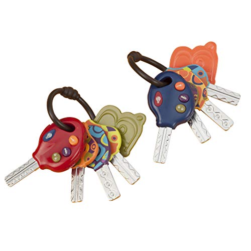 B. toys – 4 Textured Toy Car Keys for Babies & Toddlers – LucKeys – Blue – Flashlight & 3 Car Sounds – Non-Toxic – Interactive Baby Teething Toys – 10 months +