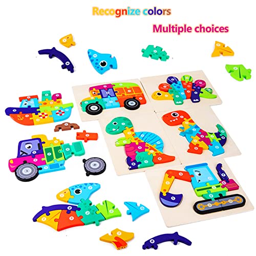 Wooden Puzzles Toys for 2 3 4 Year Olds Kids Dinosaur Jigsaw Animals Number Shape Puzzle Gifts for Children Toddler Boy Girls Learning Educational Toys(4 Pack)