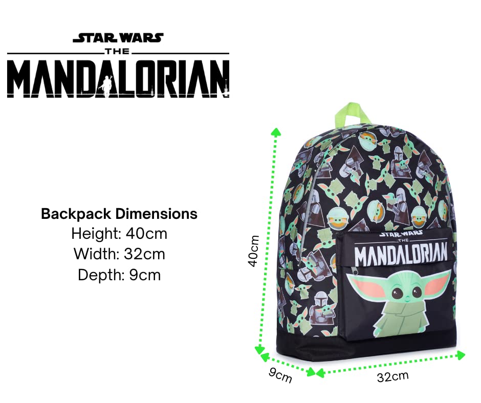 Star Wars The Mandalorian Baby Yoda Childrens Backpack Black Green