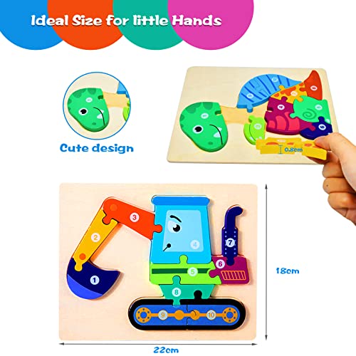 Wooden Puzzles Toys for 2 3 4 Year Olds Kids Dinosaur Jigsaw Animals Number Shape Puzzle Gifts for Children Toddler Boy Girls Learning Educational Toys(4 Pack)
