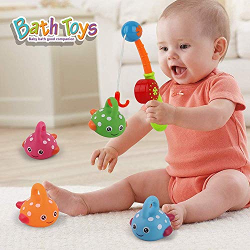 ANTIC DUCK Mold Free Fishing Games Swimming Whales BPA Free Water Table Pool Bath Time Bathtub Tub Toy for Toddlers Baby Kids Infant Girls Boys Age 3 4 5 6 Years Old Bathroom Fish Set