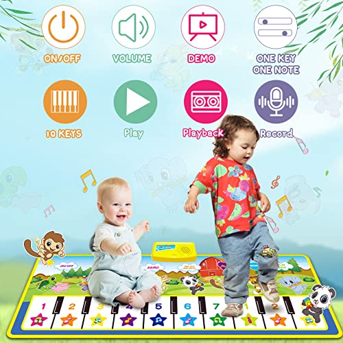 m zimoon Kids Piano Mat, 39.5" X 14" Piano Dance Mat, Kids Music Mat 8 Instrument Sounds Touch Play Mats Floor Keyboard Musical Carpet Mat Gift Toys for 1 2 3 4 5 6 Years Old Kids Boys Girls Toddlers