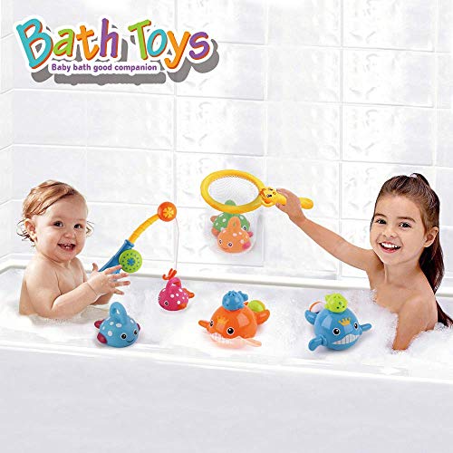 ANTIC DUCK Mold Free Fishing Games Swimming Whales BPA Free Water Table Pool Bath Time Bathtub Tub Toy for Toddlers Baby Kids Infant Girls Boys Age 3 4 5 6 Years Old Bathroom Fish Set