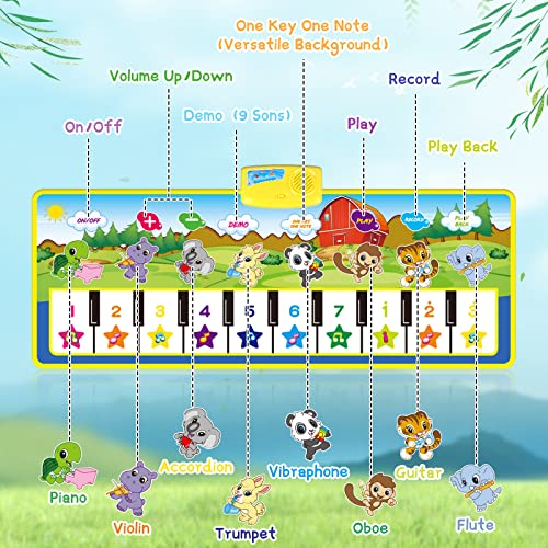m zimoon Kids Piano Mat, 39.5" X 14" Piano Dance Mat, Kids Music Mat 8 Instrument Sounds Touch Play Mats Floor Keyboard Musical Carpet Mat Gift Toys for 1 2 3 4 5 6 Years Old Kids Boys Girls Toddlers