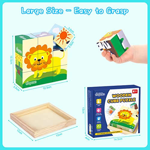 Japace Wooden Jigsaw Puzzles for Toddlers, 6 In 1 Animal Puzzle 3D Wooden Cube Block Toys Montessori Educational Games for Kids 1 2 3 4 Years Old Birthday for Boys and Girls (Small)