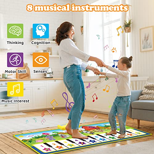 m zimoon Kids Piano Mat, 39.5" X 14" Piano Dance Mat, Kids Music Mat 8 Instrument Sounds Touch Play Mats Floor Keyboard Musical Carpet Mat Gift Toys for 1 2 3 4 5 6 Years Old Kids Boys Girls Toddlers