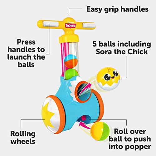 TOMY Toomies Pic and Pop Push Along Baby Toy | Toddler Ball Popper With Ball Launcher And Collector | Suitable For 18 Months, 2 and 3 Year Old Boys and Girls