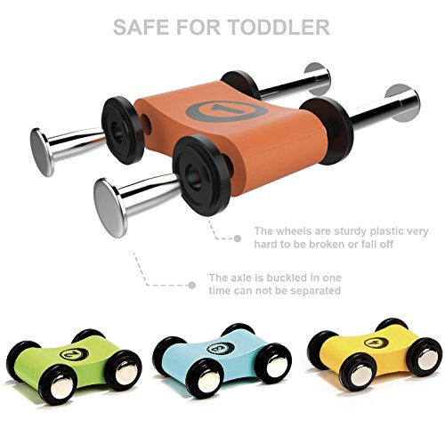 TOP BRIGHT Car Ramp Toy for 2 3 Year Old Boy Gifts Birthday Presents, Toddler Race Track Toy for 18 Month Olds with 4 Wooden Cars and 3 Car Garage