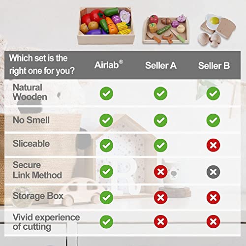 Airlab Wooden Play Food for Kids Kitchen Toys for Toddlers Cutting Pretend Toy Food Wooden Fruits Vegetables Gift for Boys Girls Educational Toys