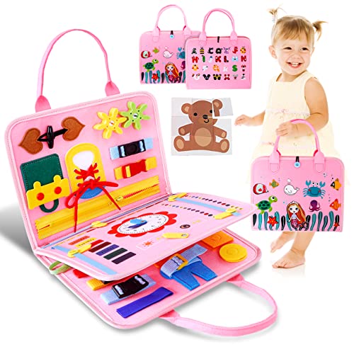 INSTOY Busy Board for Toddlers, Montessori Sensory Board for 1 2 3 Year Old Girls Gifts, Educational Learning Toys for Fine Motor Skills, Activities Board as Toddler Travel Toys for 2 3 Year Old