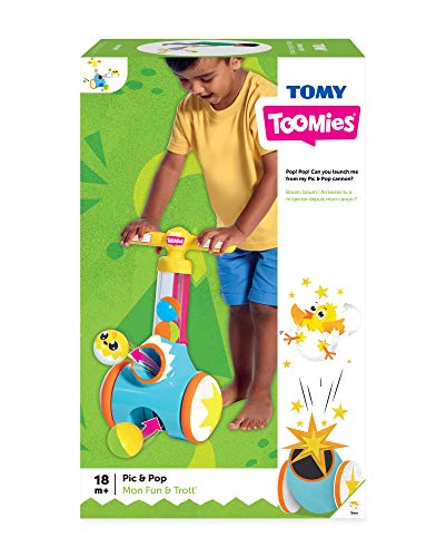 TOMY Toomies Pic and Pop Push Along Baby Toy | Toddler Ball Popper With Ball Launcher And Collector | Suitable For 18 Months, 2 and 3 Year Old Boys and Girls