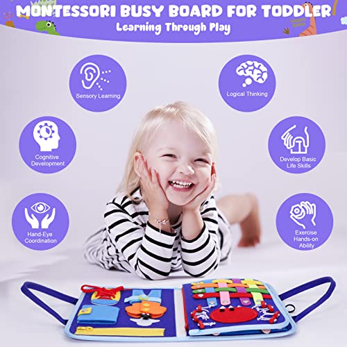 Busy Board for Toddlers, Montessori Sensory Toys Activity Board for Fine Motor Skills, Preschool Educational Learning Gifts for 1 2 3 4 5 Year Old Girls & Boys, Autism Toys, Car Airplane Travel Toy