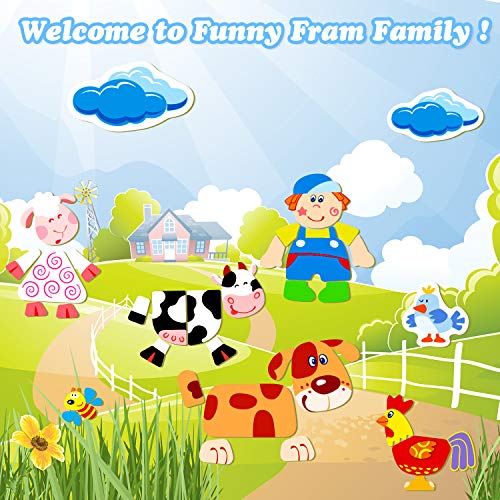 Wooden Magnetic Board Puzzle Games, 100+ PCS Double Sided Jigsaw Farm Pattern Drawing Easel Blackboard Educational Wood Toys for Boys Girls Kids Toddler Over 3 Year Olds