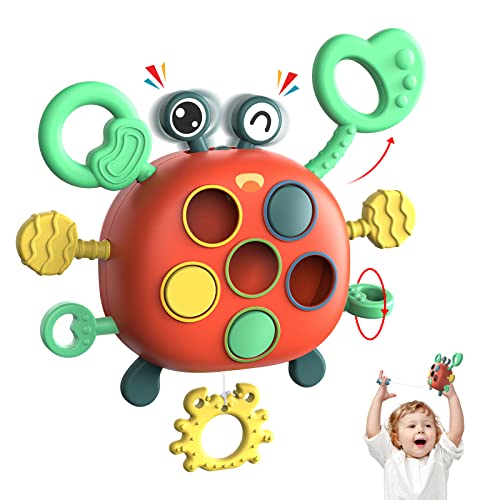 Baby Toddler Montessori Sensory Toys for 1 Year Old Boys, Pull String Activity Crab Toys, Educational Learning Motor Skills Teething Toys Birthday Gifts for 12 18 Months Age 1 2 3 Year Old Boys Girls