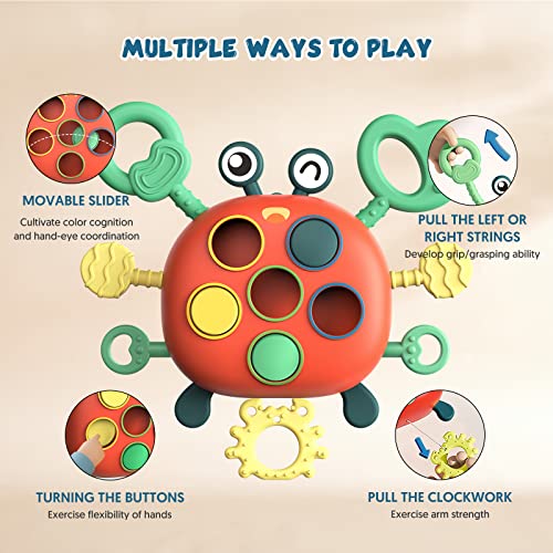 Baby Toddler Montessori Sensory Toys for 1 Year Old Boys, Pull String Activity Crab Toys, Educational Learning Motor Skills Teething Toys Birthday Gifts for 12 18 Months Age 1 2 3 Year Old Boys Girls