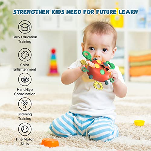 Baby Toddler Montessori Sensory Toys for 1 Year Old Boys, Pull String Activity Crab Toys, Educational Learning Motor Skills Teething Toys Birthday Gifts for 12 18 Months Age 1 2 3 Year Old Boys Girls