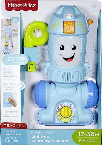 Fisher-Price Laugh & Learn Toddler Toy Light-Up Learning Vacuum Musical Push Along for Pretend Play Ages 1+ Years, FNR97