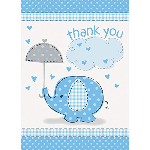 Unique Party 41715 - Blue Elephant Baby Shower Thank You Cards, Pack of 8