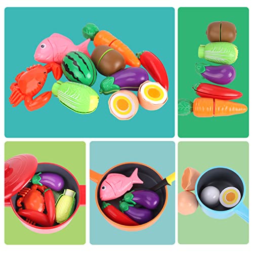 GILOBABY Kitchen Pretend Toy, Role Play Cutting Fruits Food Toy& Cookware Pots& Pans Set, Educational Gift Toy for Kid Girl Boy Toddler Age 3,4,5,6,7,8, Cooking Utensils Vegetables Toys for Children