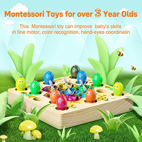 COOLJOYA Wooden Fishing Game Toys for 2 3 4 Year Old Boy Girl Gifts | Bee Magnetic Fishing Game Montessori Toys 2 In1 Wooden Kids Fishing Learning Educational Toys | Motor Skills Toddler Toys