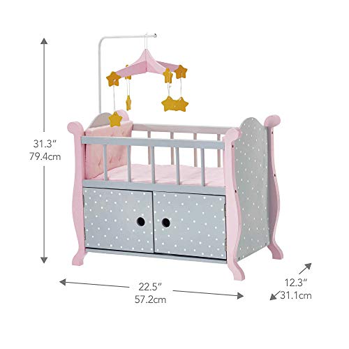 Olivia's Little World Pink Polka Dot Baby Doll Crib Wooden Doll Cot With Mobile Doll Furniture UK-TD-0206AG