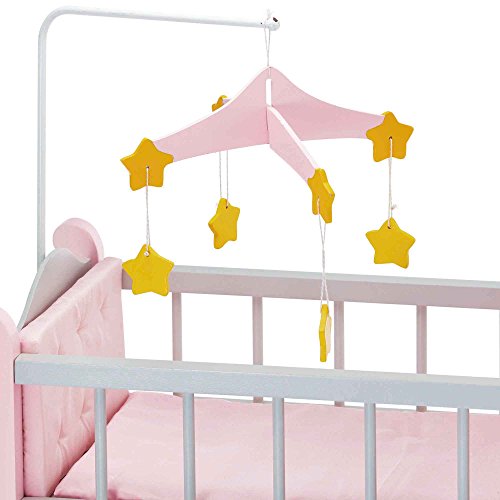 Olivia's Little World Pink Polka Dot Baby Doll Crib Wooden Doll Cot With Mobile Doll Furniture UK-TD-0206AG