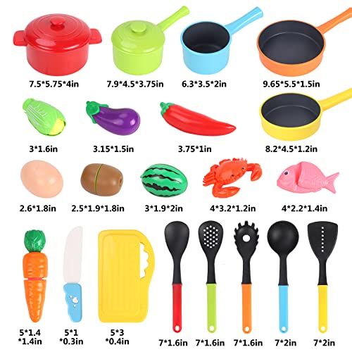 GILOBABY Kitchen Pretend Toy, Role Play Cutting Fruits Food Toy& Cookware Pots& Pans Set, Educational Gift Toy for Kid Girl Boy Toddler Age 3,4,5,6,7,8, Cooking Utensils Vegetables Toys for Children