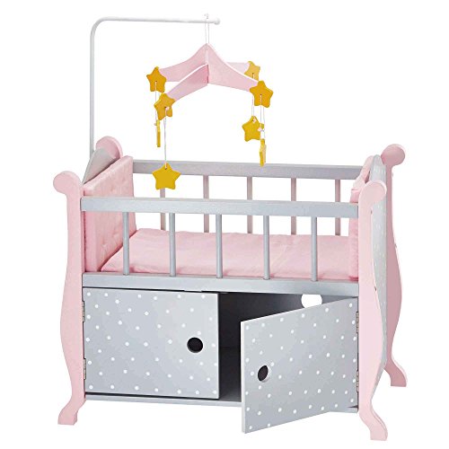 Olivia's Little World Pink Polka Dot Baby Doll Crib Wooden Doll Cot With Mobile Doll Furniture UK-TD-0206AG