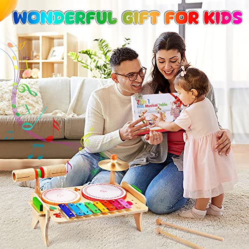 Sweet time Kids Drum Set, Baby Musical Instruments Toys for Toddlers, 7 in 1 Wooden Xylophone Toddler Drum Set Percussion Instruments Musical Toys Birthday Gifts for Children Boys and Girls