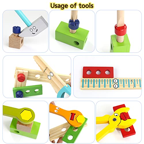 Wooden Toys Kids Tool Set-Wooden Kids Toys Tool Box Kit Construction Role Play Educational Toddler Toys for 2 3 4 5 Year Olds Girls Boys Gifts,Children Toys Woodworking Tools Pretend Play Tool Kits
