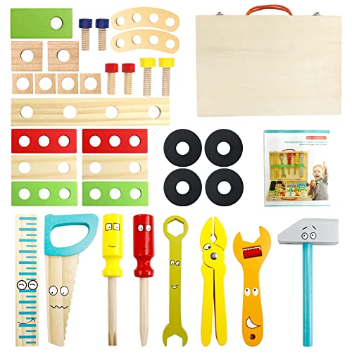 Wooden Toys Kids Tool Set-Wooden Kids Toys Tool Box Kit Construction Role Play Educational Toddler Toys for 2 3 4 5 Year Olds Girls Boys Gifts,Children Toys Woodworking Tools Pretend Play Tool Kits