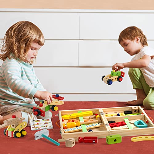 Wooden Toys Kids Tool Set-Wooden Kids Toys Tool Box Kit Construction Role Play Educational Toddler Toys for 2 3 4 5 Year Olds Girls Boys Gifts,Children Toys Woodworking Tools Pretend Play Tool Kits