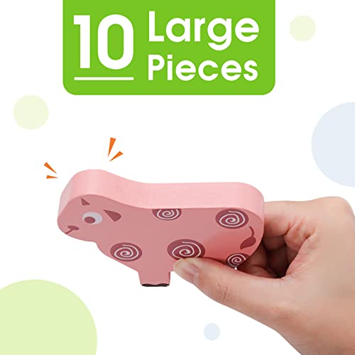 KmmiFF Toddler Toys for 2 3 4 Year Old Boy Girl Gifts,Wooden Building Blocks Animal Stacking Toys Montessori Toys for 1 2 3 Year Old,Birthday Gifts for 1-5 Year Old Girls Boys Kids Toys Age 2 3 6